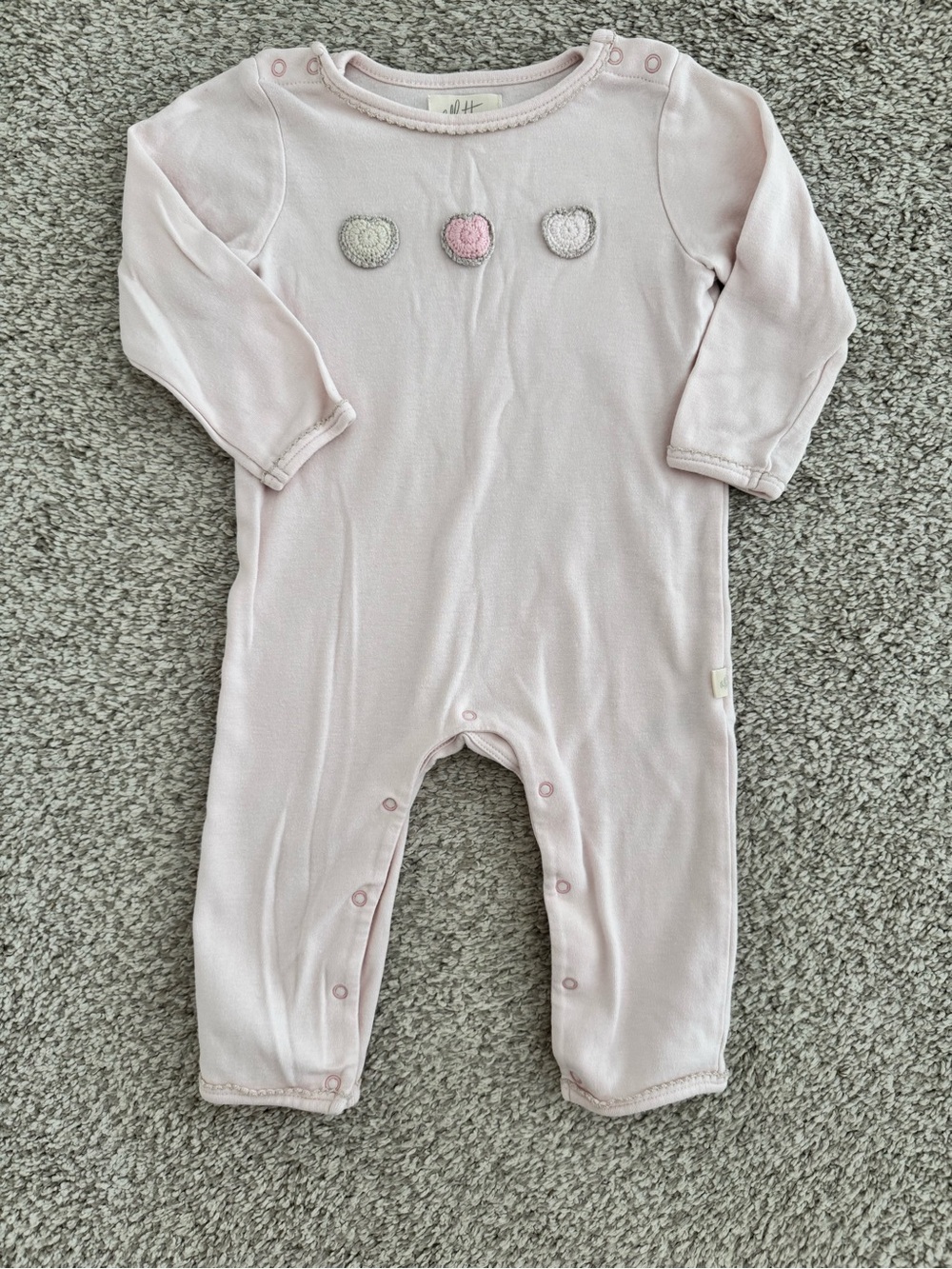 Albetta pink romper with knit heart details